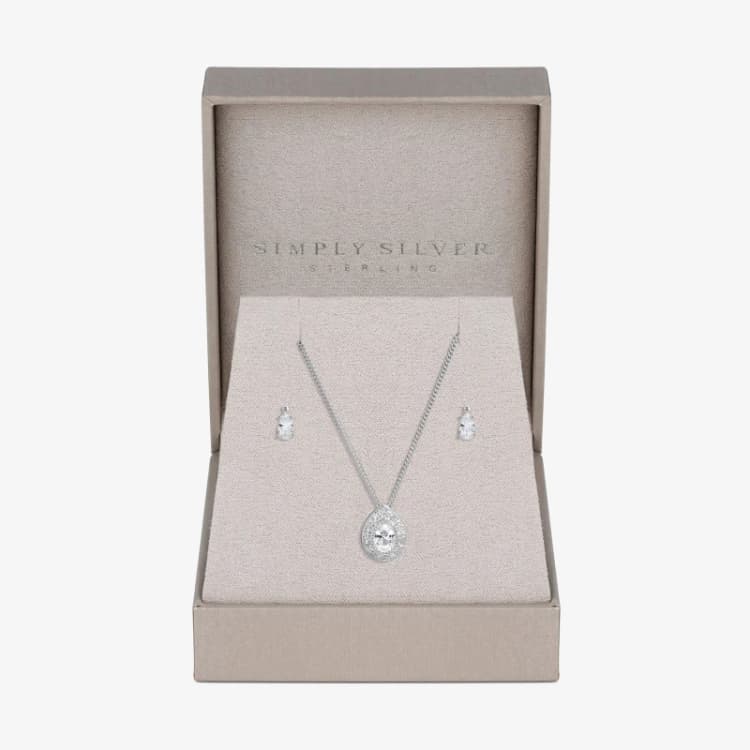 Image of Simply Silver Sterling Silver 925 Cubic Zirconia Pave Pear Set - Gift Boxed Silver