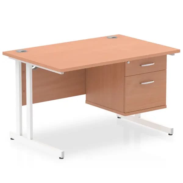 Image of Dynamic Office Solutions Impulse Cantilever Straight Desk White Frame With Fixed Pedestal I003498