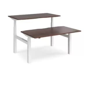 Image of Height Adjustable Desk Back To Back Rectangular Desks 1400mm Walnut Tops With White Frames Elev8 Touch
