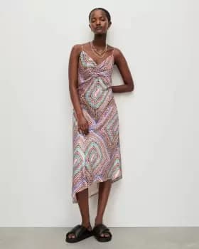 Image of AllSaints Alexia Luisa Silk Blend Midi Dress