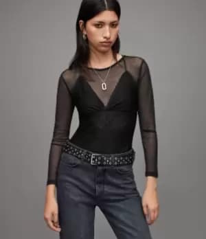 Image of AllSaints Womens Nyla Lace Bodysuit, Black, Size: 12