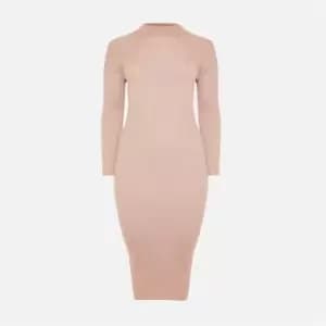 Image of Missguided Recycled Plus Size High Neck Rib Knit Midaxi Dress - Brown