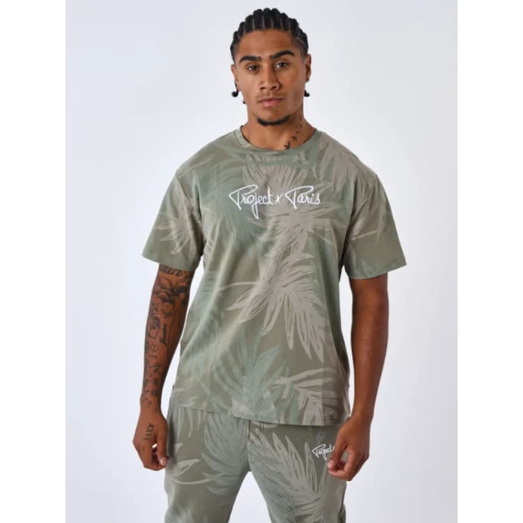 Image of Project X Paris All over palm leaves T-Shirt Project X Paris Gris Male XS