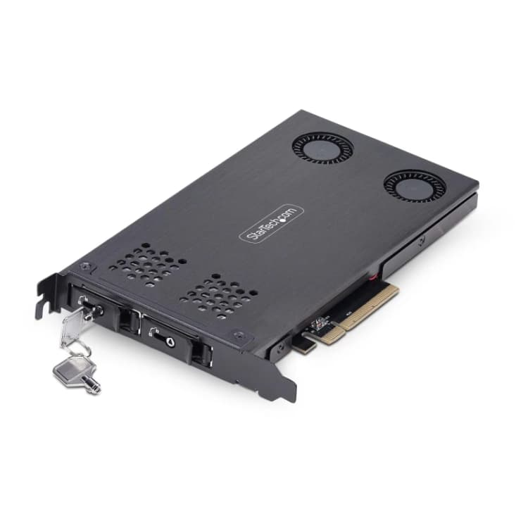 Image of StarTech.com StarTech.com Dual-Bay M.2 NVMe SSD to PCIe x8 Removable Mobile Rack; Bifurcation Required; Tool-less Installation, PCIe Backplane w/Two H