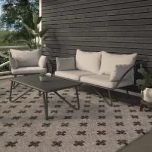 Image of Teddi Outdoor Loveseat and Coffee Table with Rain Covers, Grey