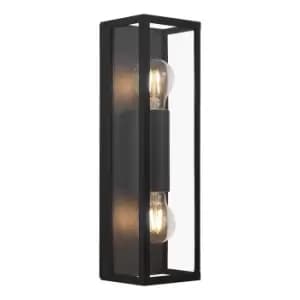 Image of Wall Light Colour Black Shade Clear Glass Metal Box Frame Bulb E27 2x60W