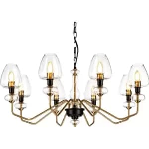 Image of Elstead - Armand 8 Light Chandelier, Aged Brass, Glass Shade