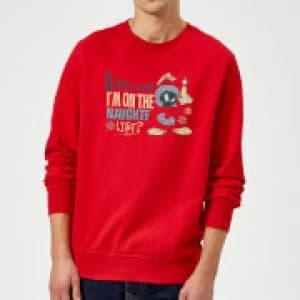 Image of Looney Tunes Martian Who Said Im On The Naughty List Christmas Sweatshirt - Red - L