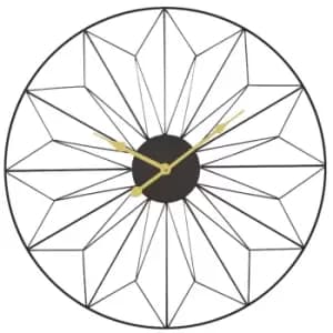 Image of Celestial Black and Gold Metal Geo Design Round Wall Clock