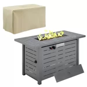 Image of Outsunny Outdoor Gas Fire Pit Table Smokeless Firepit With Rain Cover Lid - Black