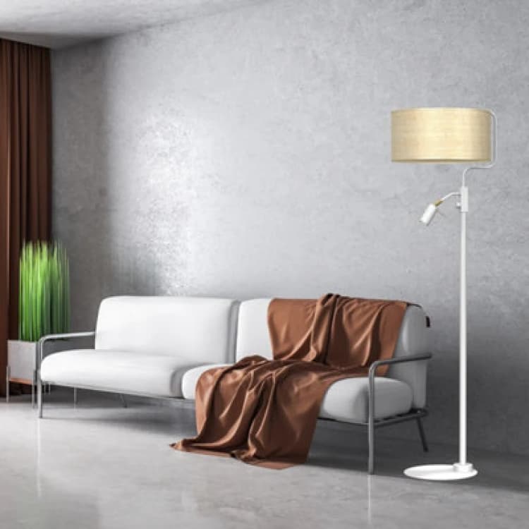 Image of Milagro Marshall Hand Made Floor Lamp Natural Rattan Coloured Fabric White unisex