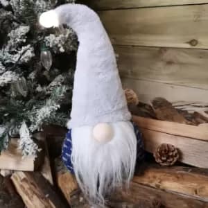 Image of 35cm Festive Christmas Sitting Light Up Lit Gonk with Grey Hat and Blue Body