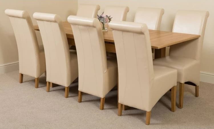 Image of Thats Furniture Richmond 140-220cm Oak Extending Dining Table + 8 Montana Leather Chairs in Cream Cream Unisex