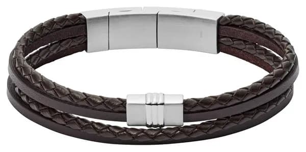 Image of Fossil JF02934040 Mens Brown Leather and Stainless Steel Jewellery