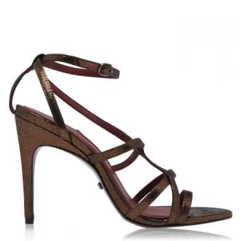 Image of Reiss Dana Strap Met Heeled Sandals - Bronze Metalic