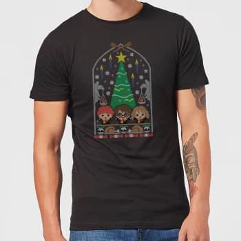 Image of Harry Potter Hogwarts Tree Mens Christmas T-Shirt - Black - 3XL - Black