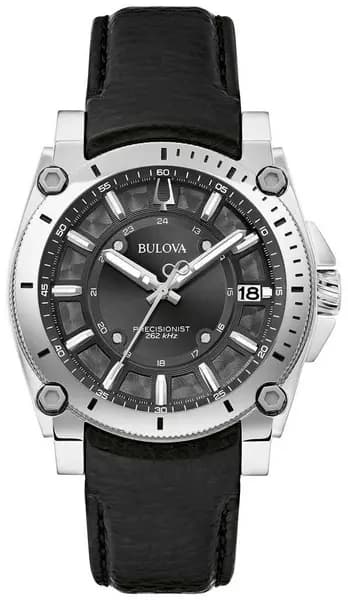 Image of Bulova 96B416 Mens Icon (40mm) Black Dial / Black Leather Watch