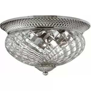 Image of 3 Bulb Flush Light Low Ceiling Polished Antique Nickel LED E27 60W Bulb