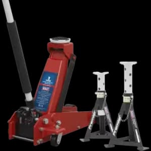 Image of Sealey 3000CXD Yankee Trolley Jack and Axle Stand Set 3 Tonne