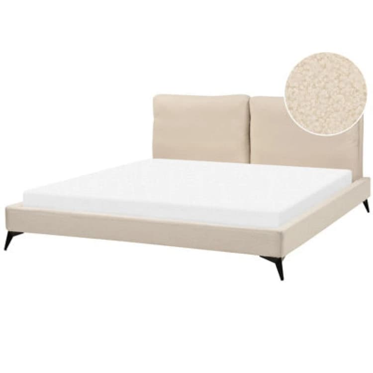 Image of Beliani Bed Boucle Melle 180 X 200 Cm (Eu Super King) Beige
