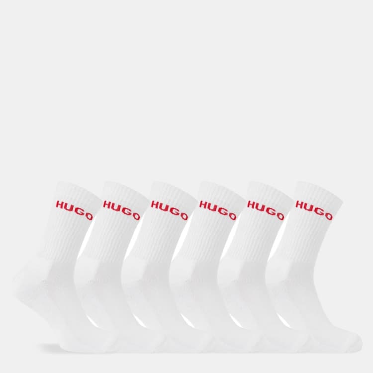 Image of Hugo 6-pack Ribbed Logo Crew Socks - White White 7 - 11