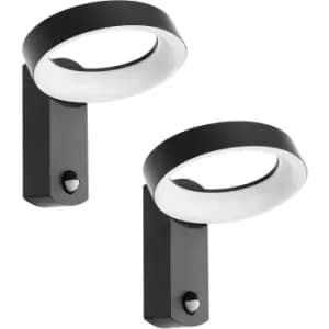 Image of 2 PACK IP44 Outdoor Wall Light & PIR Sensor Anthracite Ring Lamp 11W LED