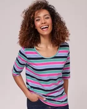Image of Cotton Traders Womens ½ Sleeve Print Jersey Top in Blue