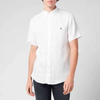 Image of Polo Ralph Lauren Mens Slim Fit Linen Short Sleeve Shirt - White - M