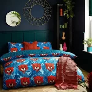 Image of Furn - Untamed Tiger Wildlife Print Reversible Duvet Cover Set, Blue, Double