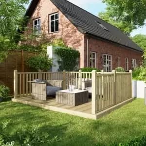 Image of Power 10 x 12ft Timber Decking Kit With Handrails On 3 Sides - Garden & Outdoor