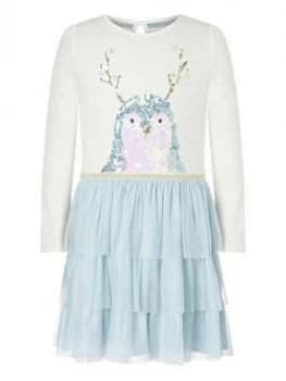 Image of Monsoon Girls Christmas Disco Penguin Dress - Blue