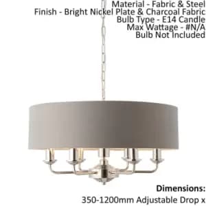 Image of Ceiling Pendant Light - Bright Nickel & Charcoal Fabric - 6 x 40W E14 - e10242