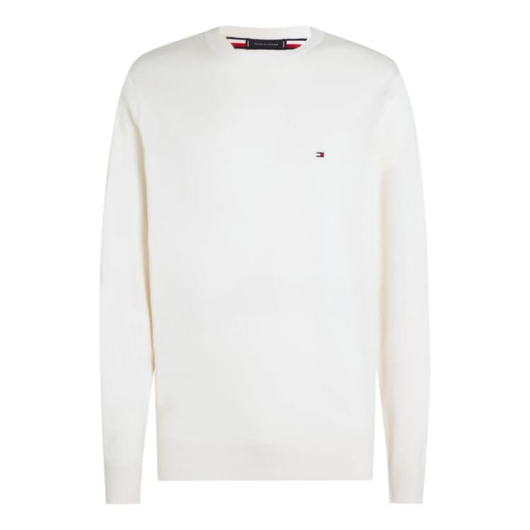Image of Tommy Hilfiger Essential Cotton Crew Neck Pullover sweater Ivory male 2XL