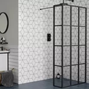 Image of Black 1000mm Grid Wet Room Shower Screen with Wall Support Bar & Return Panel - Nova