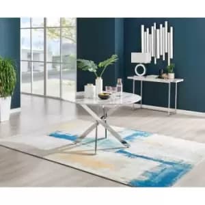 Image of Furniture Box Novara 120cm White Marble Table - Silver