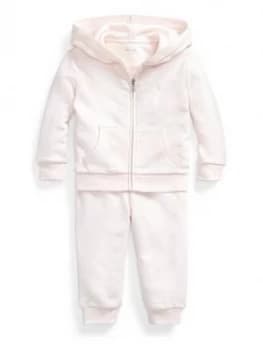 Image of Ralph Lauren Baby Girls Hoodie & Jogger Outfit, Pink, Size 9 Months