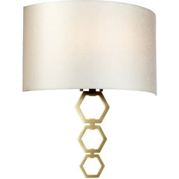 Image of Clark Large 2 Light Wall Light, Aged Brass, Ivory Faux Silk Shade - Elstead