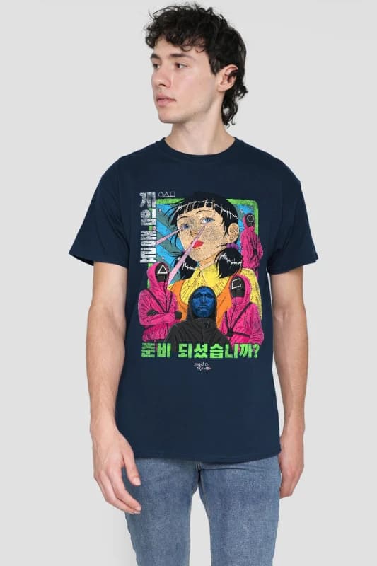 Image of Squid Game Squid Game Evil Group Anime T-Shirt Navy Navy