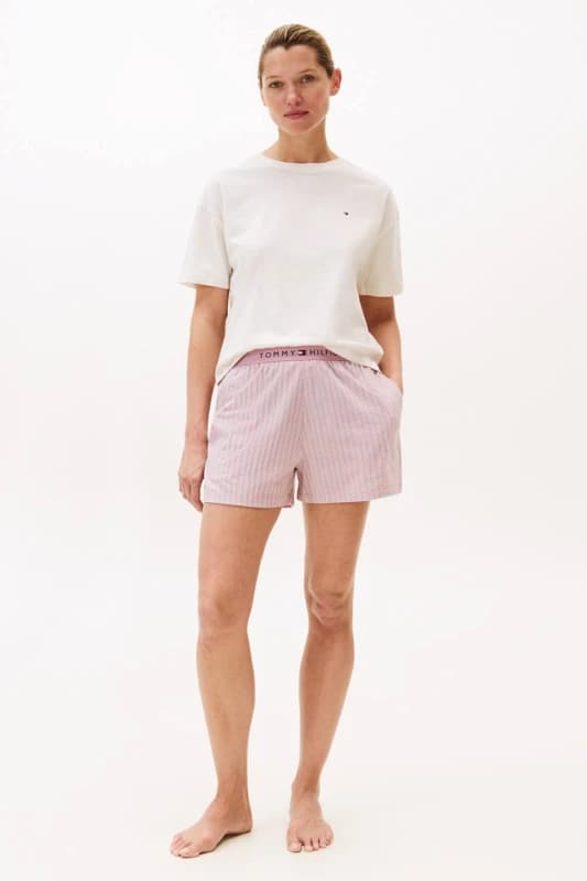 Image of Tommy Hilfiger Womens Ess. Sleep Ss Pj Short Set Ivory/Orchid Size: Medium Multicolor Female M