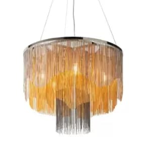 Image of Multi Arm Ceiling Pendant Light - Polished Nickel - Gold & Black Waterfall Chain