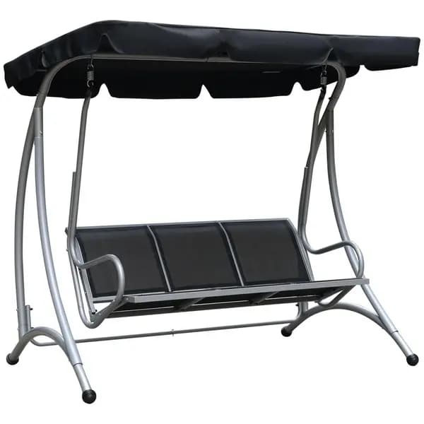 Image of Outsunny 3 Seat Metal Fabric Backyard Balcony Patio Swing Chair with Canopy Black