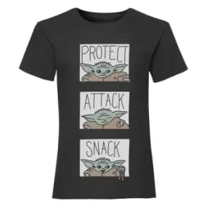 Image of Star Wars: The Mandalorian Girls Protect Attack Snack The Child T-Shirt (7-8 Years) (Black)