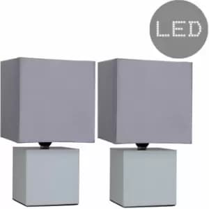 Image of 2 x Cube Touch Dimmer Bedside Table Lamps - Grey - No Bulb