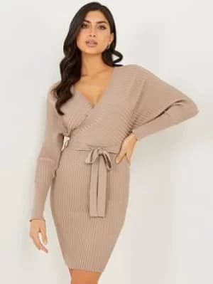 Image of Quiz Batwing Knitted Jumper Dress, Black, Size S, Women