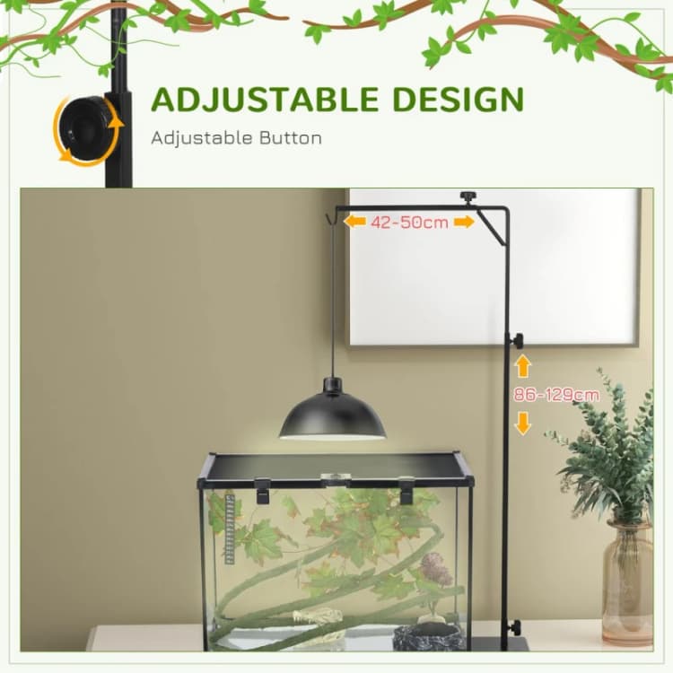 Image of PawHut Reptile Lamp Stand, 86-129Hcm Adjustable Lamp Holder, Black D41-001V00BK
