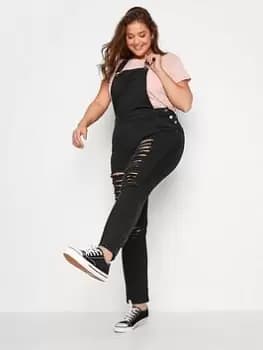 Image of Yours Ripped Black Dungarees, Black, Size 30-32, Women