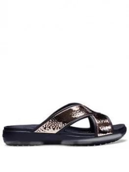 Image of Crocs Sloane Hammered X Strap Slide BlackRose Gold BlackRose Gold Size 5 Women