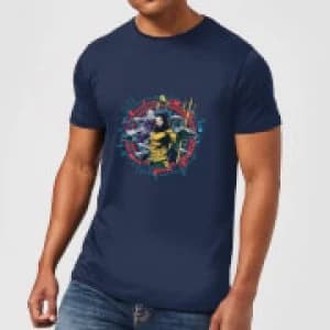 Image of Aquaman Circular Portrait Mens T-Shirt - Navy - L