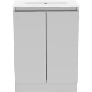 Image of Atlanta Slim Double Door Floor Standing Basin Unit With Basin Pearl 600mm in Grey MFC