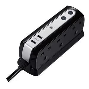 Image of Masterplug 6 socket Black Extension lead 2m